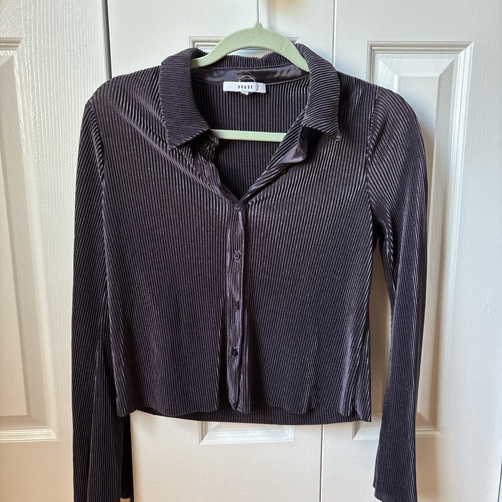 Ro & De Women's Black Ribbed Blouse